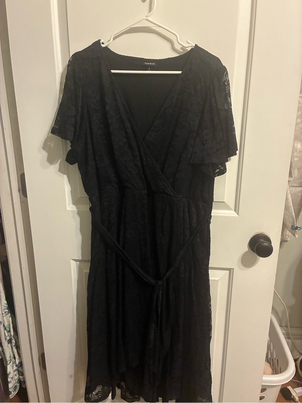 torrid Black Lace Wrap Midi Dress with Tie Waist
